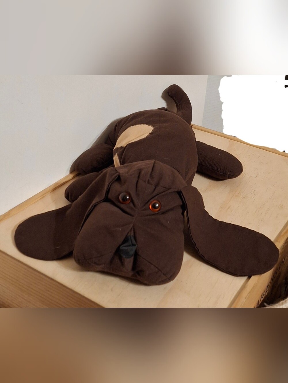 Vintage Handmade 1985 Pattern Pound Puppy Plush Dog Brown Amber Safety Eyes, 18"